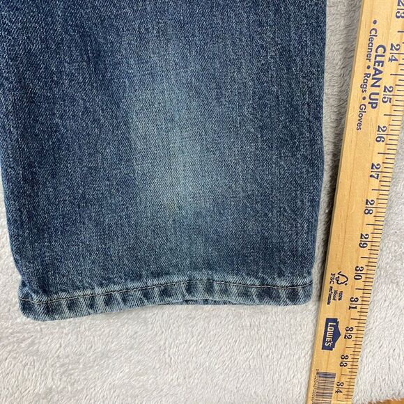 Wrangler Jeans Mens 34 Blue Denim Regular Fit Straight Distressed 31 Inseam - Picture 9 of 15